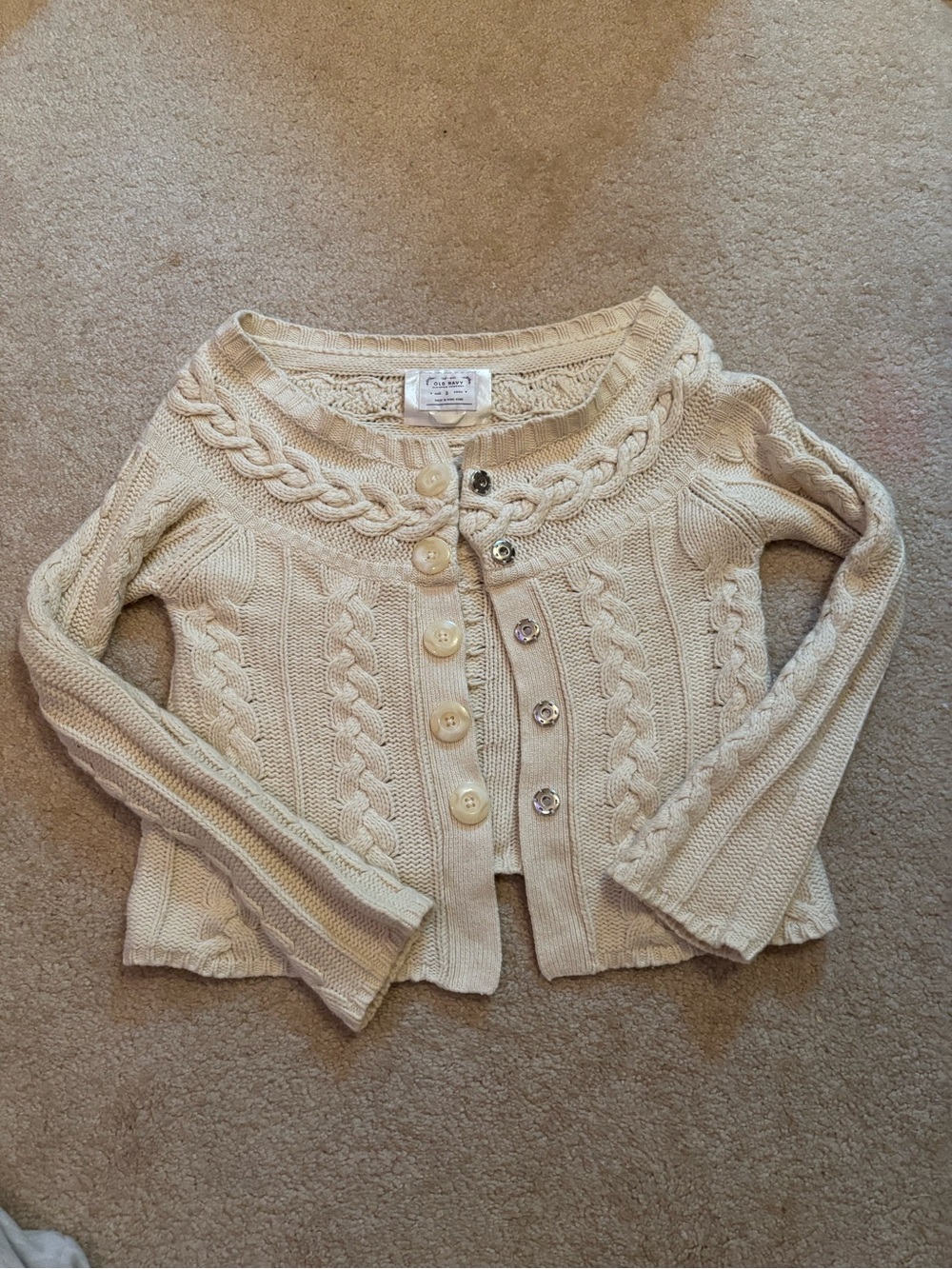 Old Navy Cream Cable Knit Button-Front Cardigan